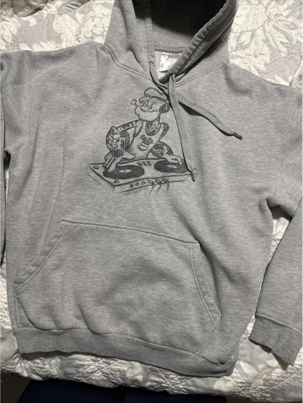 Popeye Men’s Size L Gray Pullover Hoodie